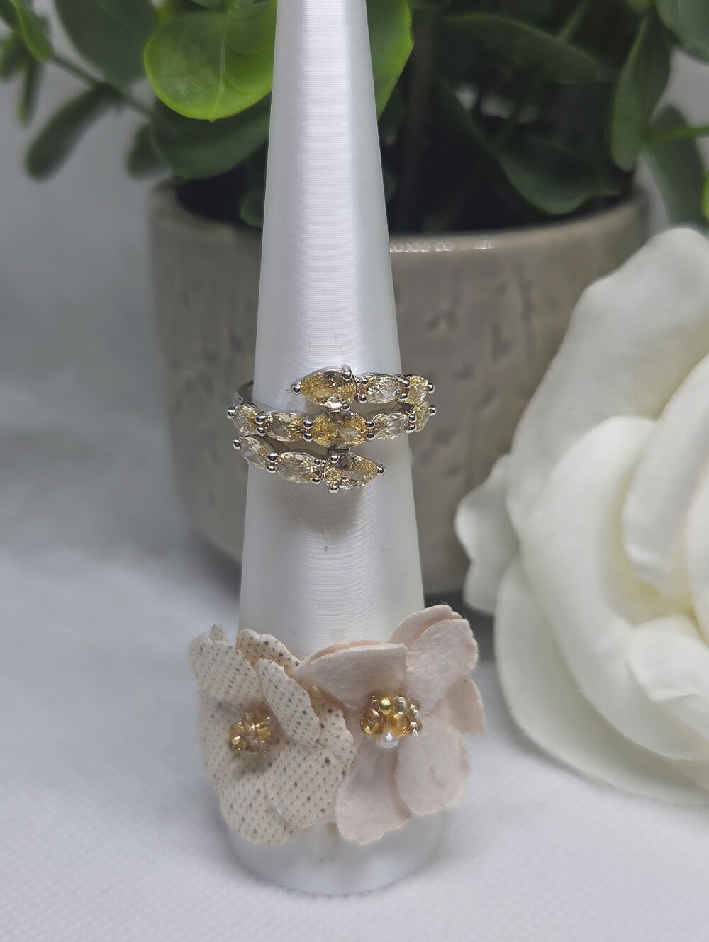 BP Gold-Tone Variating Lemon Marquise CZ Wrap Ring